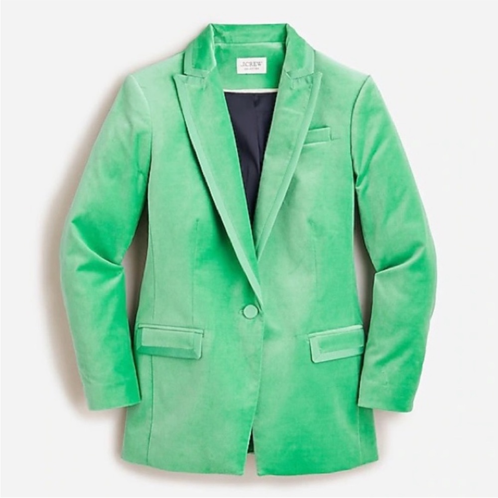 NWT. JCrew Collection Willa Blazer in Classic Green. Velvet with Tipped Collar.